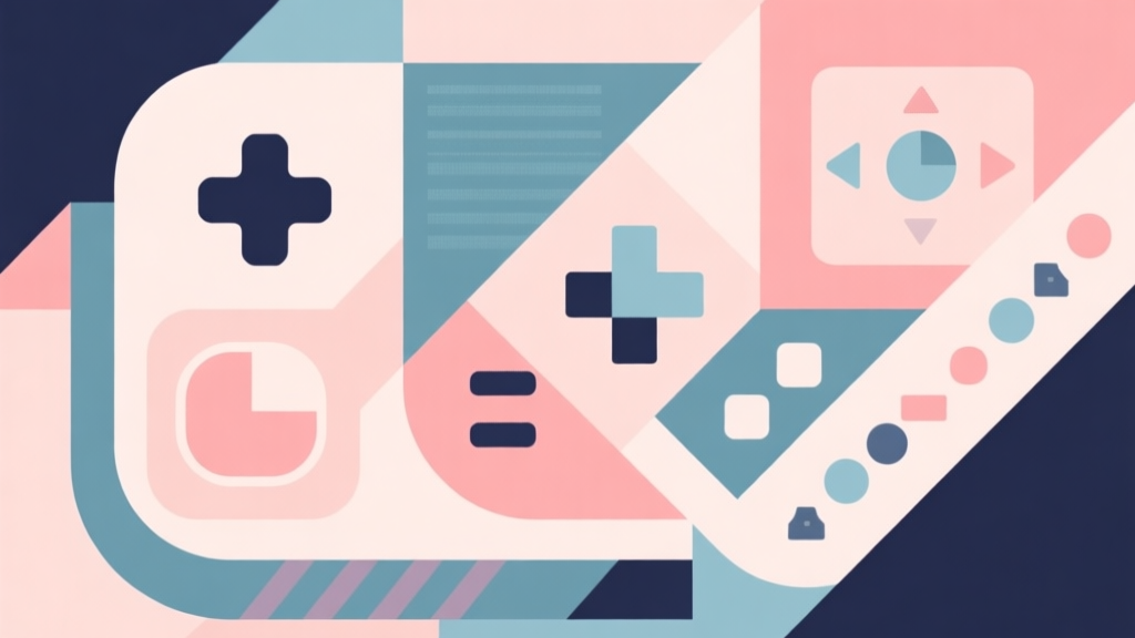 Abstract geometric composition with overlapping shapes representing classic and modern game elements, soft pastel colors, modern minimal style, professional game analysis concept illustration high quality illustration, detailed, 16:9