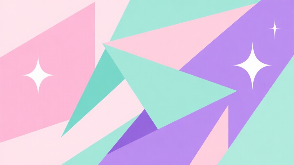 Abstract geometric composition with overlapping shapes in soft pink, mint green and lavender, representing magical girl aesthetic, modern minimal style, professional cultural analysis concept illustration high quality illustration, detailed, 16:9