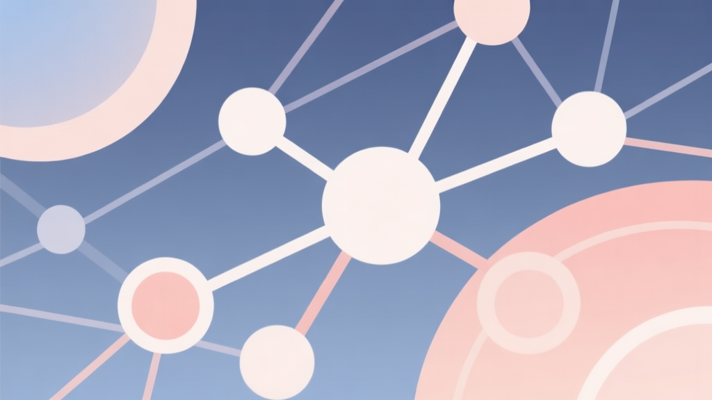 Abstract network nodes connected by lines, soft color scheme, clean minimal illustration, modern digital concept of story branching high quality illustration, detailed, 16:9