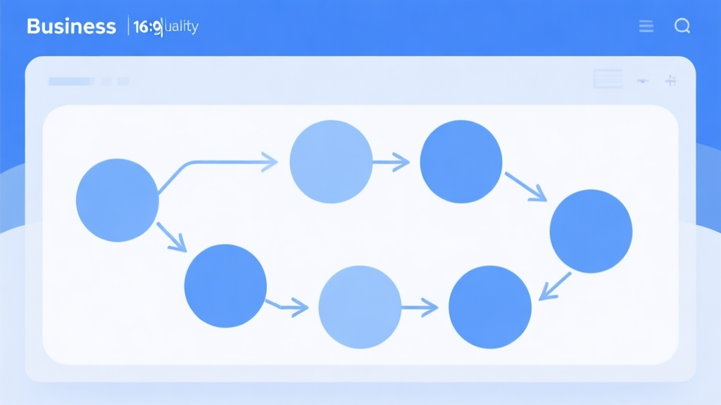 Simple flowchart illustration with connected circles and arrows, light blue and white color scheme, clean minimal design, business presentation style high quality illustration, detailed, 16:9