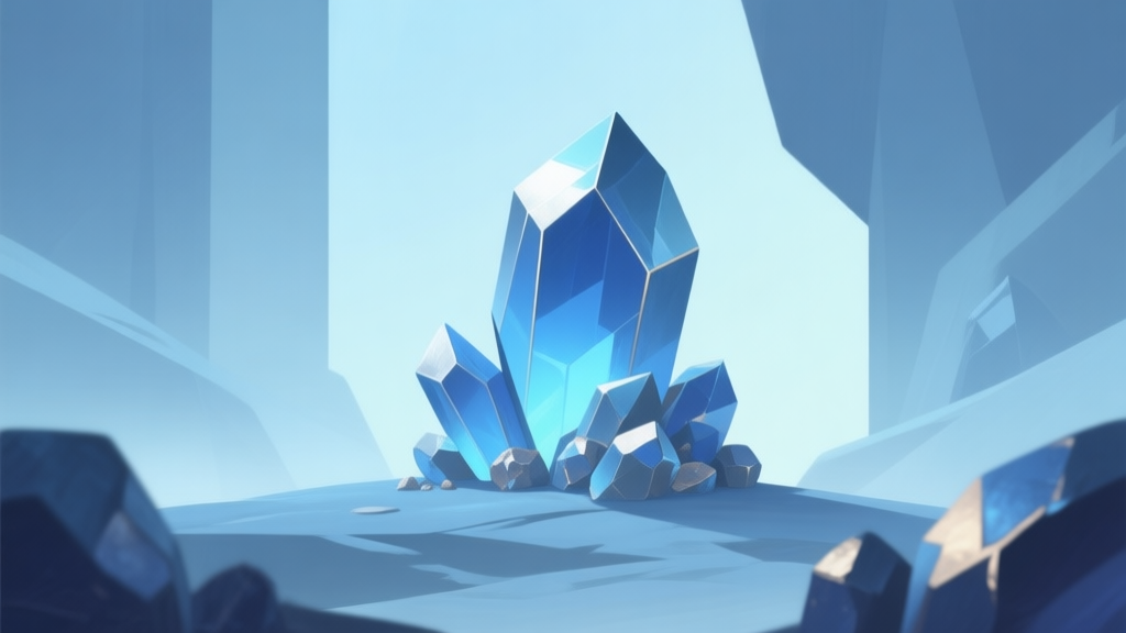 Abstract geometric composition representing rare ore within a game world, soft blue and metallic colors, clean minimal style, digital resource concept high quality illustration, detailed, 16:9