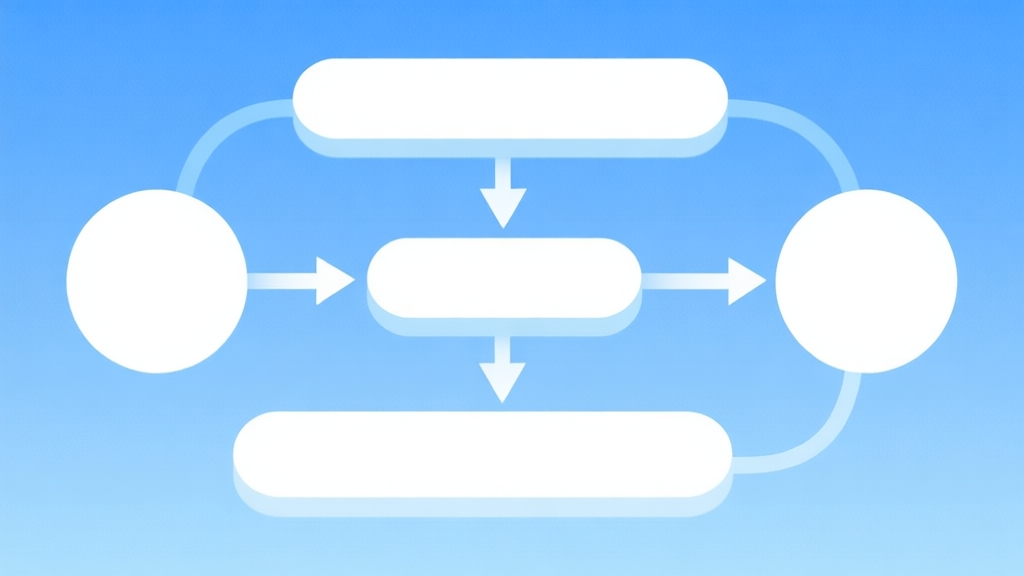 Simple flowchart illustration with connected circles and arrows, light blue and white color scheme, clean minimal design, business presentation style high quality illustration, detailed, 16:9